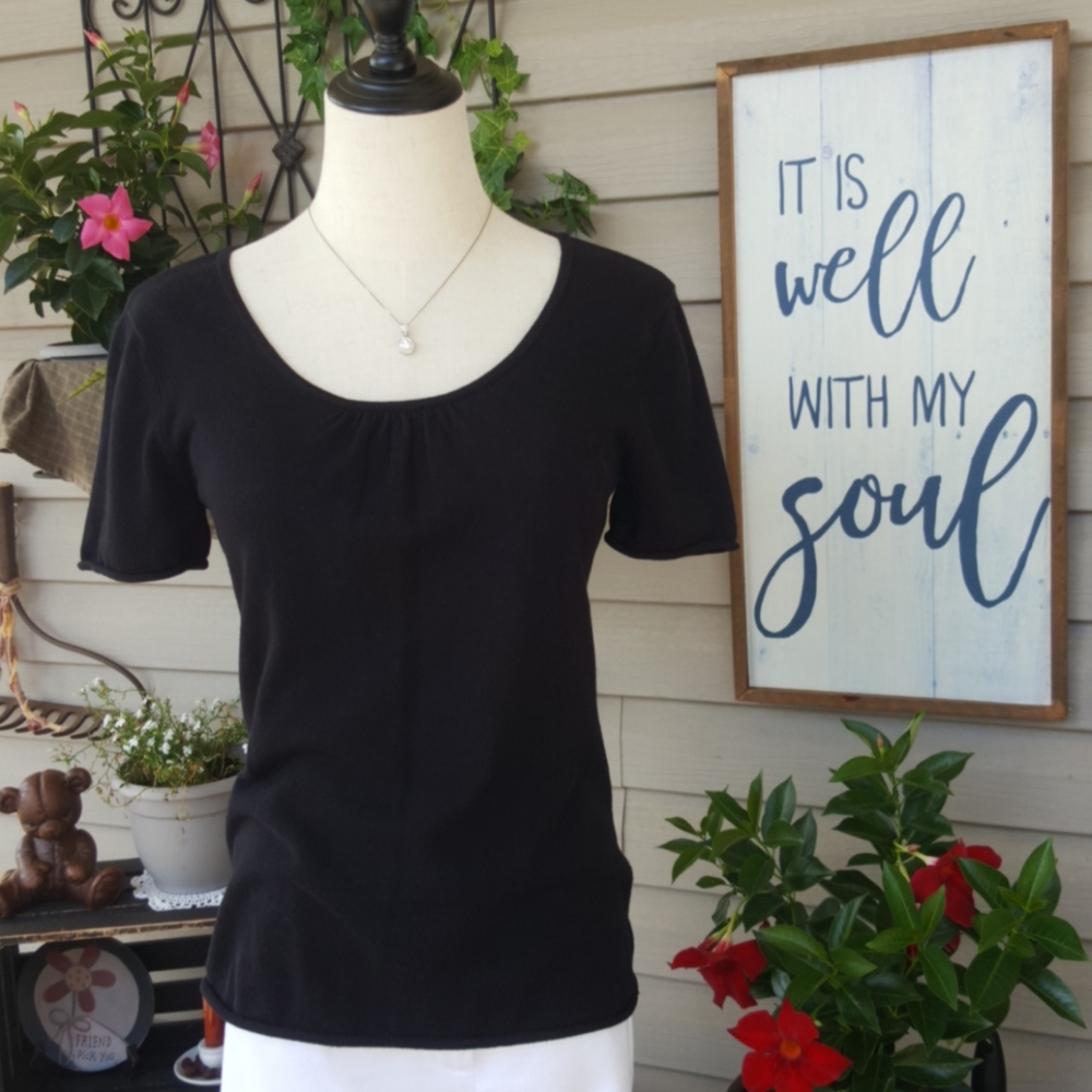 J.JILL ♡ Gorgeous Black Knit Pleat Gathered Front Short Sleeve Sweater XS/S